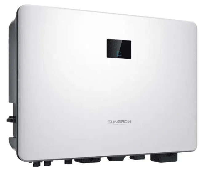Inversor solar Sungrow blanco visto desde perspectiva lateral