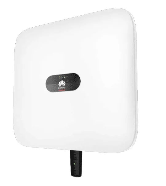 Inversor solar Huawei blanco con bordes redondeados y conector inferior
