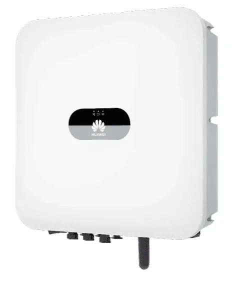 Inversor solar Huawei con bordes redondeados y panel de visualización frontal